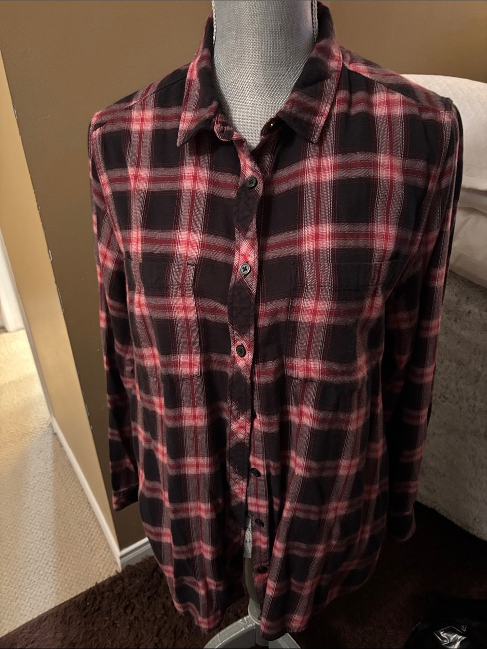 Women’s Black and Red Plaid Button-Up Shirt